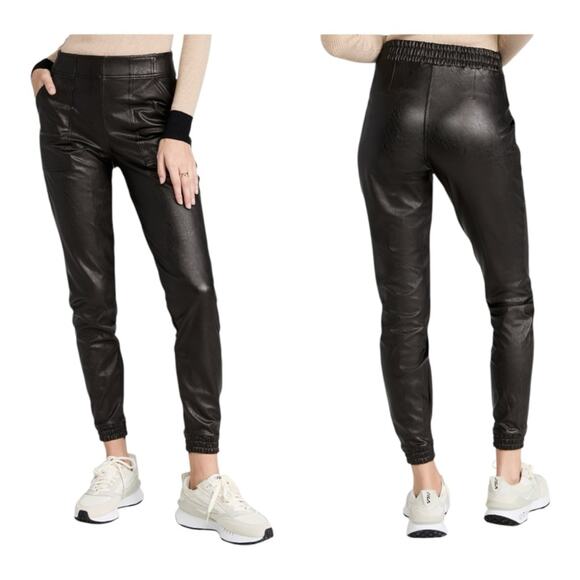 SPANX Black Leather Like Joggers - Picture 1 of 4